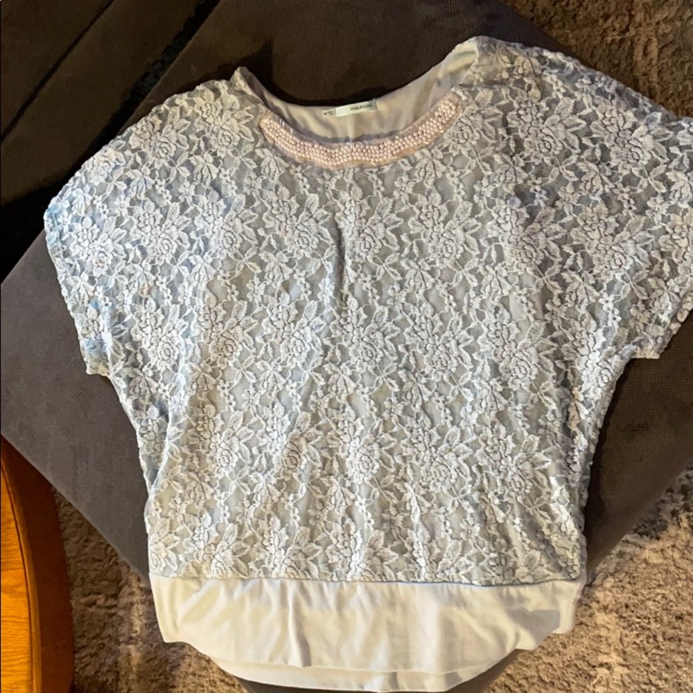 Light teal lace blouse